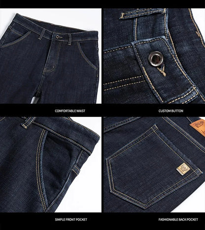 28-40 Large Size Winter Men Plush Thick Fleece Trouser Lambswool Thermal Jeans Casual Pants Windproof Warm Cotton Denim Pants
