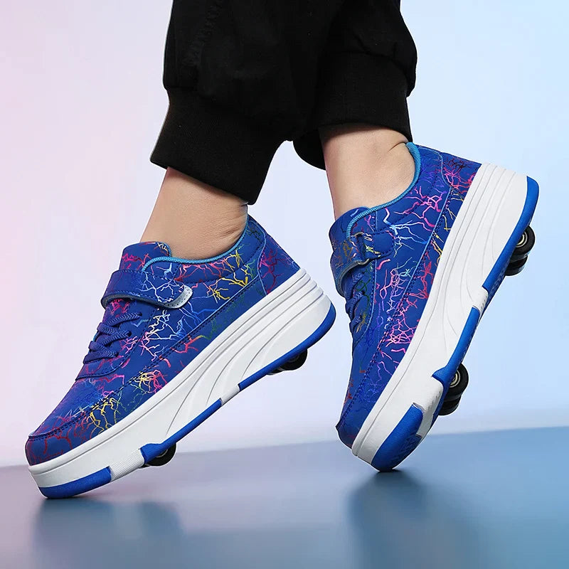 4 Wheel Dual-Use Roller Skates with Detachable Wheels ,Sneakers with LED Boys Girls Shoes with Wheels,Speed Skate Sizes 29-42