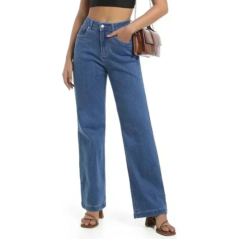 Ins Fashion Jeans Women Comfortable High Waisted White Jeans Girls Thin Stretch Denim Pants Female Straight Leg Trousers
