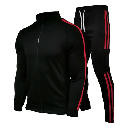 Spring and Autumn Men's Cardigan Striped Stand up Collar Sports Set Outdoor Jogging Cycling Mountaineering Two Piece Set