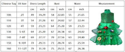 2 4 6 8 10 Yrs Fancy Christmas Tree Dress for Little Girls Xmas Party New Year Frock Kids Santa Claus Lovely Pinetree Ball Gown