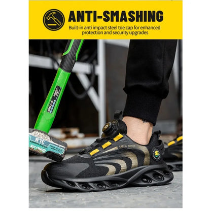 Button Labor Protection Shoes Lightweight Steel Toe Cap Anti Smashing and Anti Puncture Safety Shoes