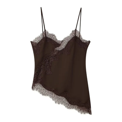 Lace Patchwork Short Camisole Stain Tops For Women Sexy Backless Tops Summer Sleeveless Women Straps Beach Top Female
