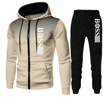 2026 New Men's zippered hoodie + Casual Pants Set for Autumn and Winter fashion Fitness and Warm sportswear Two-piece set