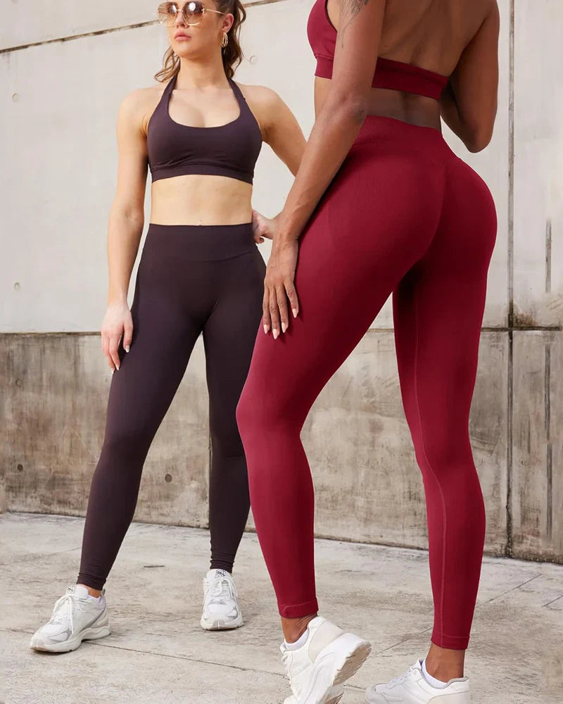 Legging Set Seamless Yoga Set Women Sportswear Scrunch Bum Gym Leggings Halter Sports Bra 2 Piece Workout Clothes