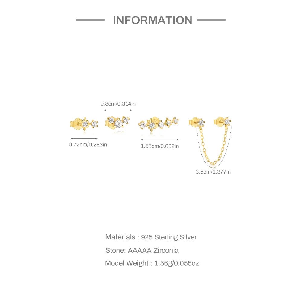 925 Sterling Silver WaterDrop/Flower/Pearl Earring Set For Women 18k Gold Plated 3 piece Earring Party Jewelry Gifts