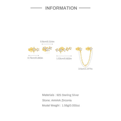 925 Sterling Silver WaterDrop/Flower/Pearl Earring Set For Women 18k Gold Plated 3 piece Earring Party Jewelry Gifts