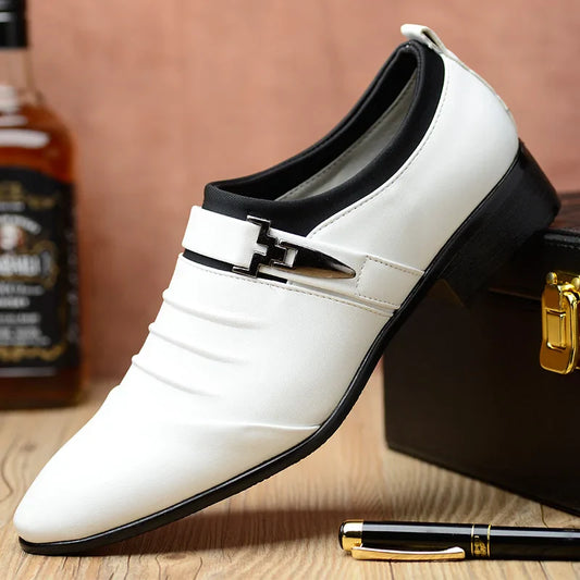 Classic White Men Dress Shoes 2024 Casual Business Leather Shoes for Men Point Toe Wedding Formal Shoes Men Size 46
