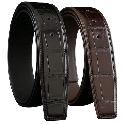 3.8 wide punched men's cowhide leather belt, high-end fashion trend crocodile pattern genuine leather belt without buckle durabl