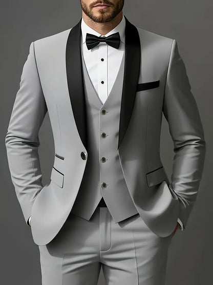 Men's 3pcs Suit Set, Jacket + Vest + Pants, Fashionable, Suitable for Weddings, Parties and Formal Occasions