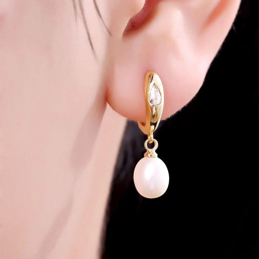 Women Pearl Dangle Earrings 14K Gold Plated Hoops Fresh Water Pearl Earring With 925 Sterling Silver Post Popular Jewelry
