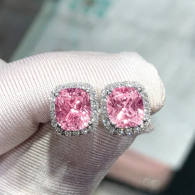 Ne'w Bright White/Yellow/Pink CZ Stud Earrings for Women Fashion Contracted Jewelry High Quality Wedding Engagement