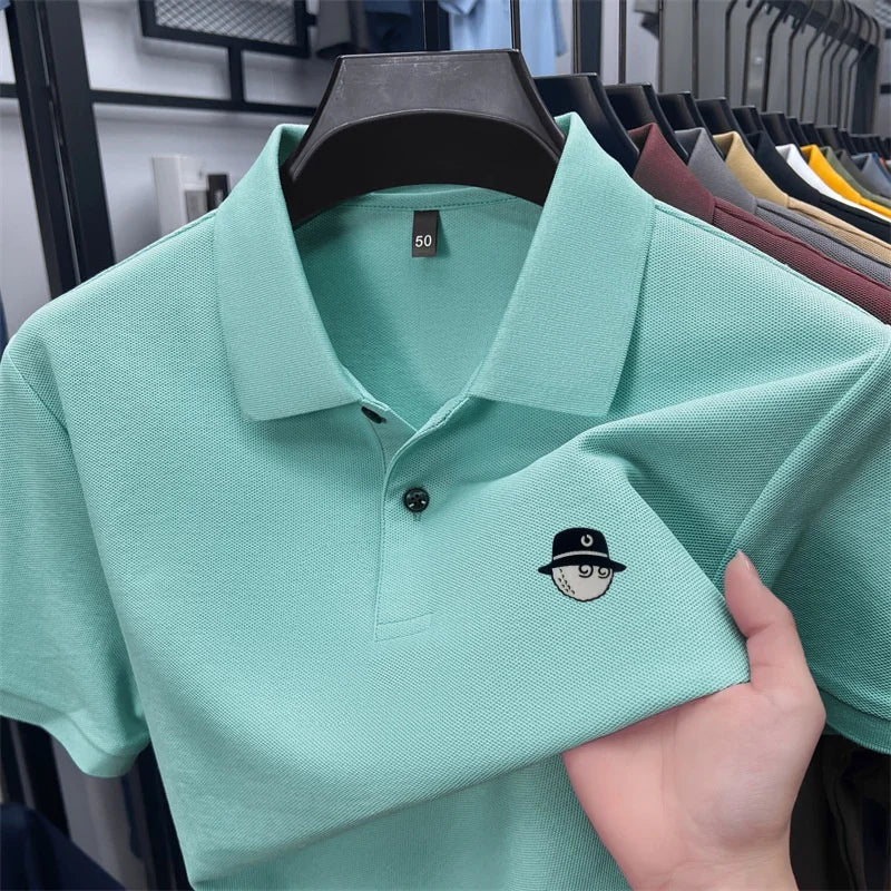 Men's Cotton100% High End Brand Lapel Polo Shirt Summer New Solid Color Print Short Sleeve T-Shirt Casual Breathe Men's Clothing
