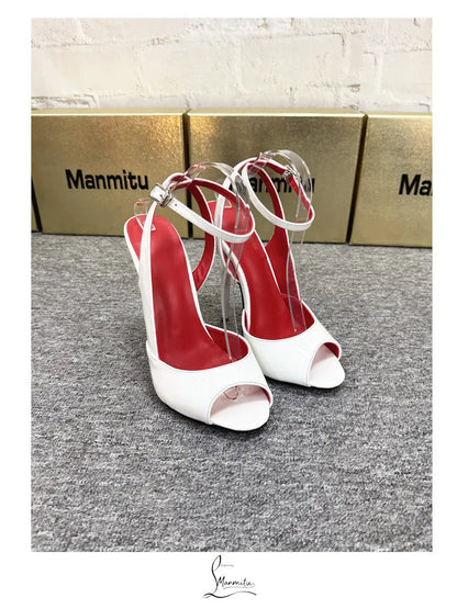 White ultra-fine high-heeled fish mouth sandals with empty straps, shallow mouth shoes, sexy party versatile high heels