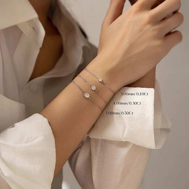 Trendy 0.1-0.5CT Moissanite Bracelets for Women Elegant Lab Diamond Adjustable Chain 925 Sterling Silver Wedding Jewelry