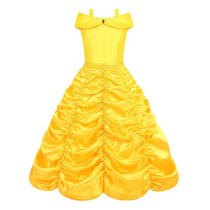 Fantasia Bela Adormecida Menina Vestido Amarelo Halloween A Bela e a Fera Fantasias Festa de Aniversário Meninas Roupas Infantis Vestido de Baile