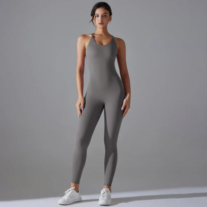 Sexy Backless Bodycon Scrunch Jumpsuit Raises Butt Women Dance Fitness Overalls Push Up Sleeveless Yoga Sport Jump Suit