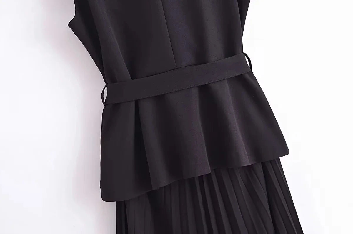 Dress Women Pleated Vests Long Dresses for Women 2024 Sleeveless Office Party Dress Ruched Midi Evening Dresses