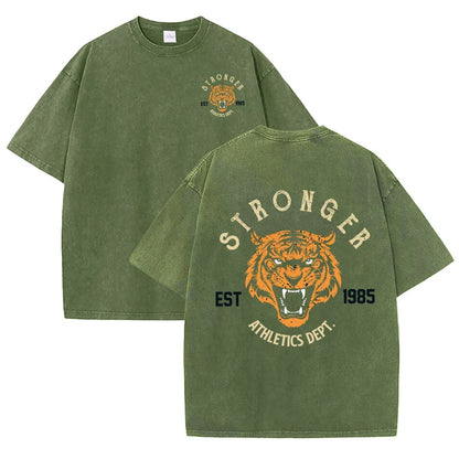 Stronger Tiger Sport Print Wash T Shirt Woman Summer Comfortable Washed Tee Casual Shortwear Soft Cotton Unisex Clothes