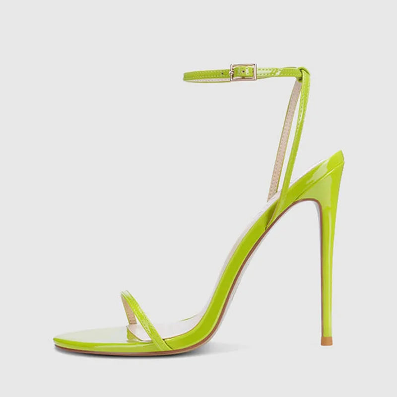New Red High Heel Sandals with Women's Thin Heel, Metal Leather Strap, Black Sexy, Open toed Style, Foot Ring33-46