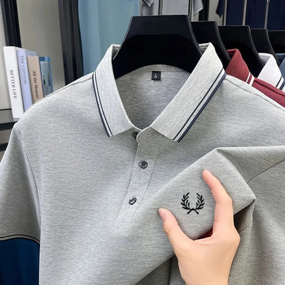 100% pure cotton embroidered new men's casual short sleeved polo shirt, fashionable, breathable, comfortable and versatile top