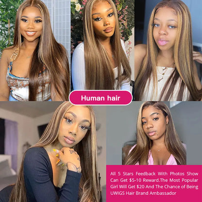 13x4 13x6 HD Highlight Lace Frontal Wigs For Women Honey Blonde Brazilian Glueless Ombre Straight Lace Front Wig Remy Human Hair