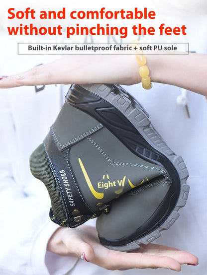 Waterproof Men's Safety Work Boots Steel Toe Shoes Anti Impact And Anti-Puncture Outdoor Adventure Hiking Industrial Boots