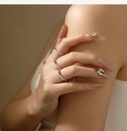 S925 Silver Ruby Women Ring Sapphire Men's Ring Minimalist Graduated Emerald Stackable Band May Birthstone Jewelry Gift