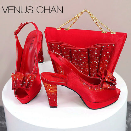 Newst Hot Selling Pointed Toe Slingback Sandals with Bag Set in Coffee Color For Women Wedding Party