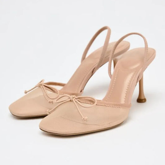 Summer Mesh Bow Designer Shoes for Women Comfortable Thin Heeled Sandals Elegant Slingbacks Women Pumps Wedding Dress High Heels