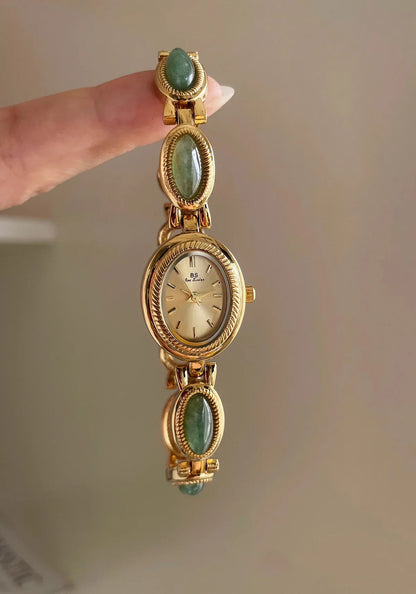 High-end Luxury Watches for Woman Elegant Green Jewelry Jade Quartz Bracelet Wristwatch Gift for Women Lady Fashion Dress Watch