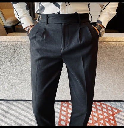 Men's Slim Fit Naples Business Casual Trousers Made of Autumn and Winter Wool, Thickened for Warmth, Classic Ankle-length Pants.