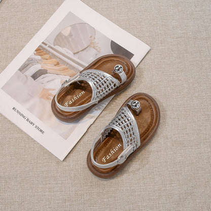 Children's Shoes Girls Flip-flops 2025 Brand Summer Sandals for Kids Fashion Braided Beach Shoes Princess Flat Slingbacks I05281