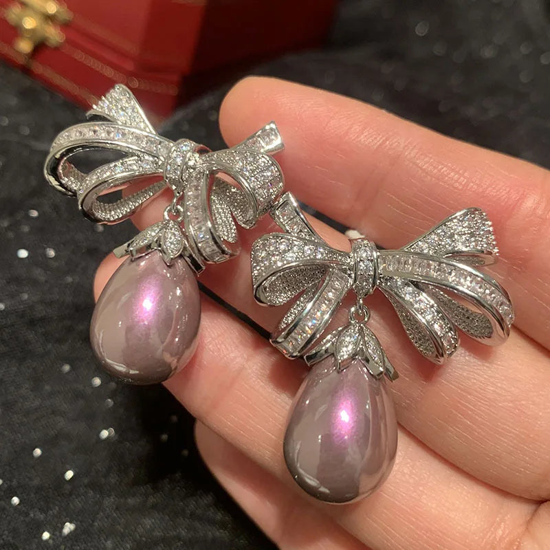 Purple Knot Pearl Earrings For Jewelry Gift