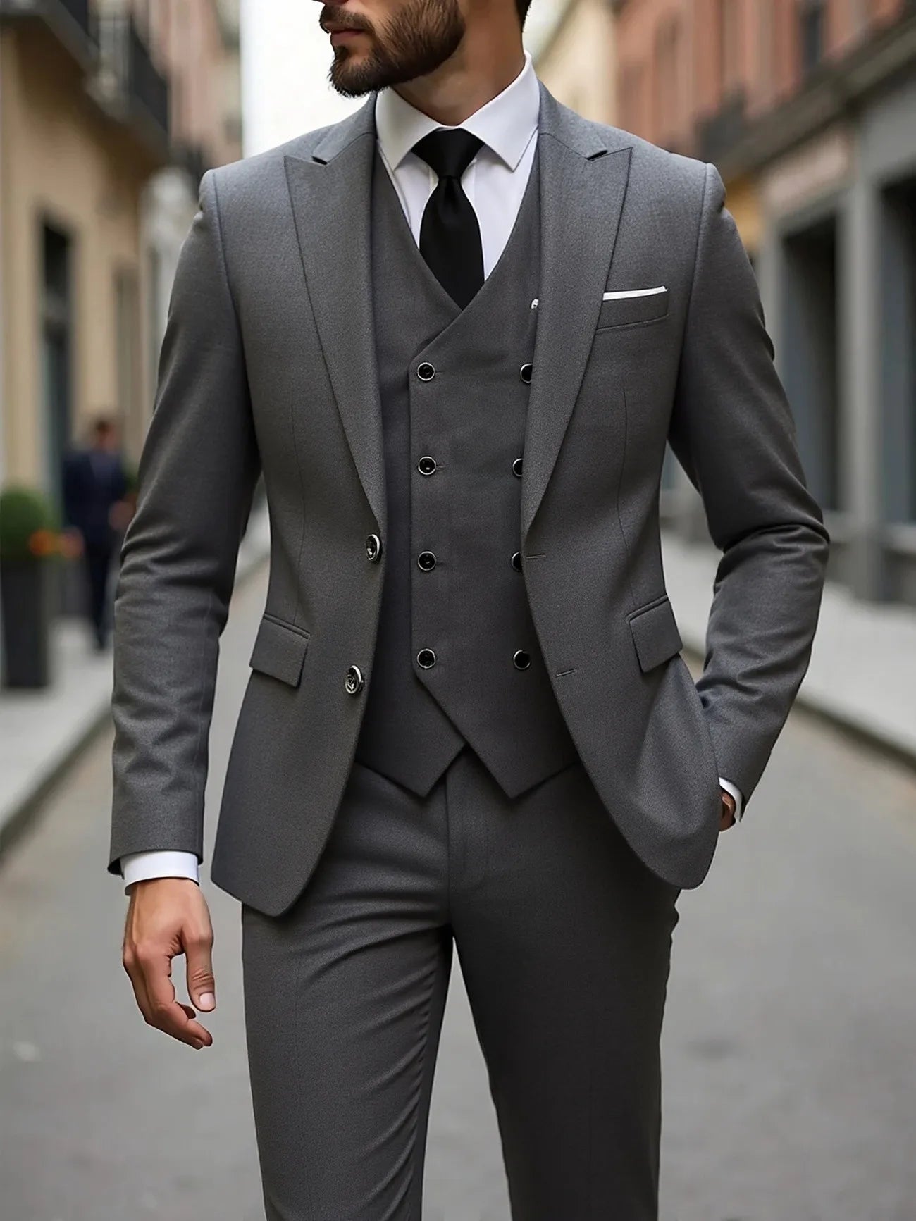 Classic Wedding Tuxedos Slim Fit Bridegroom For Men 3 Pieces Groomsmen Suit Male Formal Business Men Suits(Jacket+Vest+Pants）