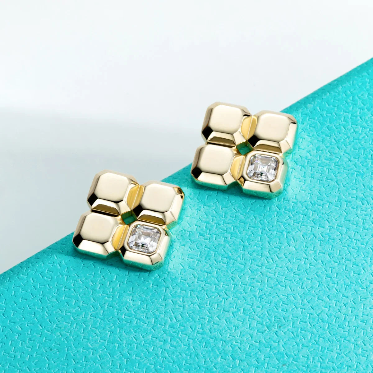 Asscher Cut Moissanite Stud Earrings Yellow Gold Plated Moissanite Earrings For Women Fine Jewelry Wholesale