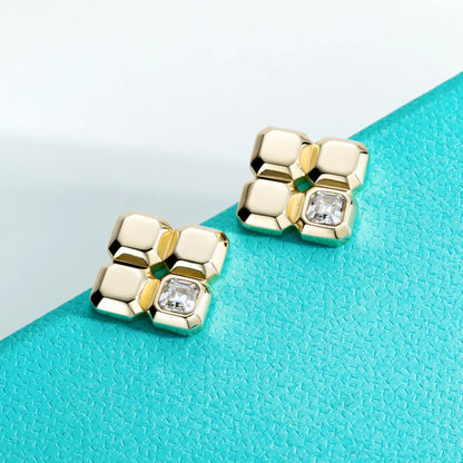 Asscher Cut Moissanite Stud Earrings Yellow Gold Plated Moissanite Earrings For Women Fine Jewelry Wholesale