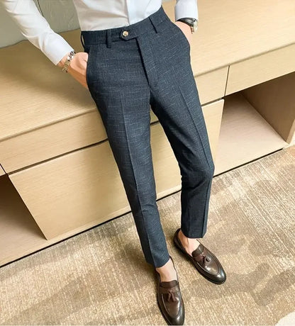 Premium Business Casual Fashionable Dark Plaid Men's Suit Pants Groom's Wedding Suit Party Trousers