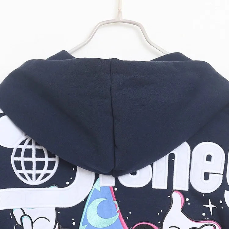 Moletom de Lã Bordado com Estampa de Desenho Animado do Castelo Mundial Letra Mágica Mickey Mouse Feminino com Zíper e Capuz VELUDO Blusa
