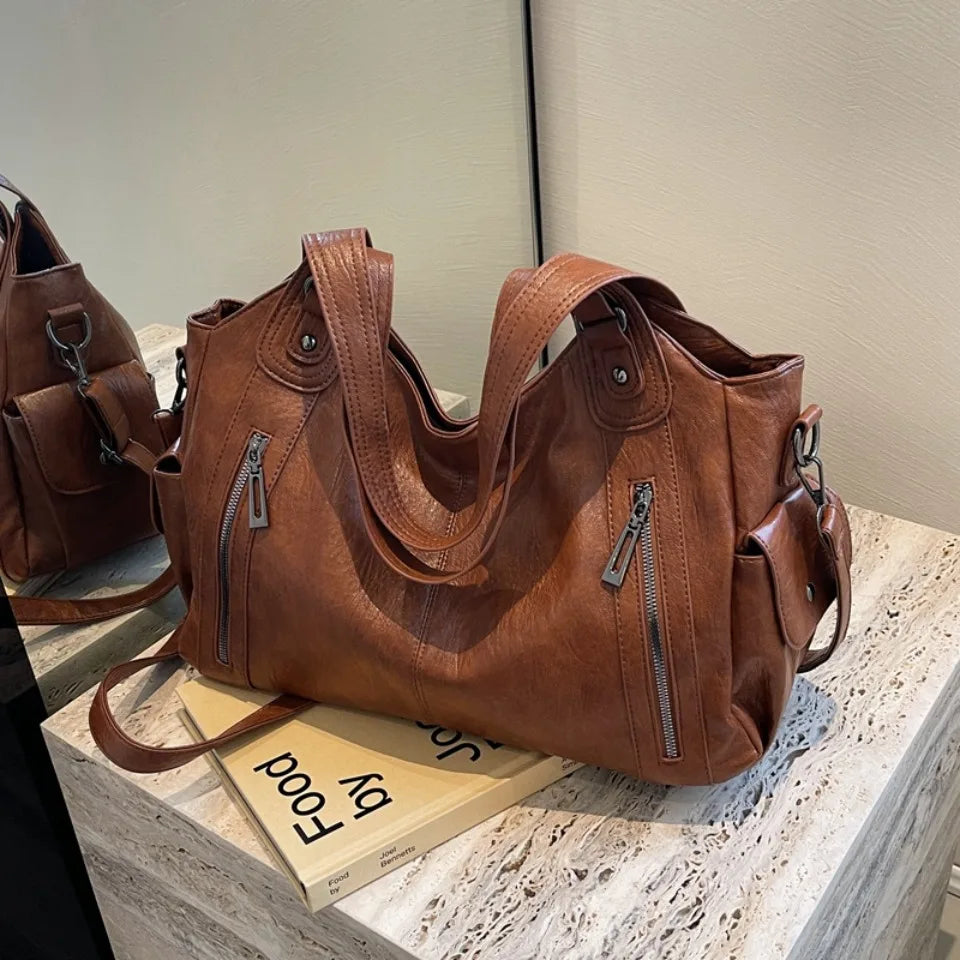 Daily Business Commuting Large Capacity Tote Hand Bags Soft Pu Leather Shoulder Bags for Women Zipper Women's Handbags Quality