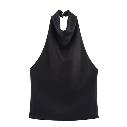 Elegant Women's Satin Backless Halter Vest Summer Solid Sleeveless Sexy High Street Waistcoat Female Slim Camisole Tops