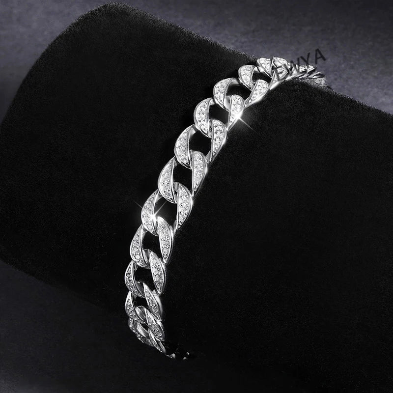 Full 1.2mm D Color Moissanite Cuban Link Bracelet For Men Women Unisex S925 Silver Pass Diamond Test 8mm Wrist Bracelets