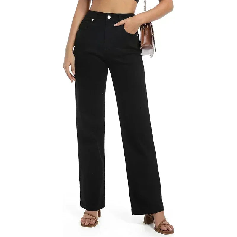 Ins Fashion Jeans Women Comfortable High Waisted White Jeans Girls Thin Stretch Denim Pants Female Straight Leg Trousers