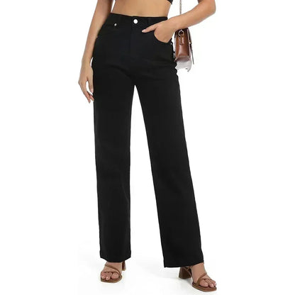 Ins Fashion Jeans Women Comfortable High Waisted White Jeans Girls Thin Stretch Denim Pants Female Straight Leg Trousers