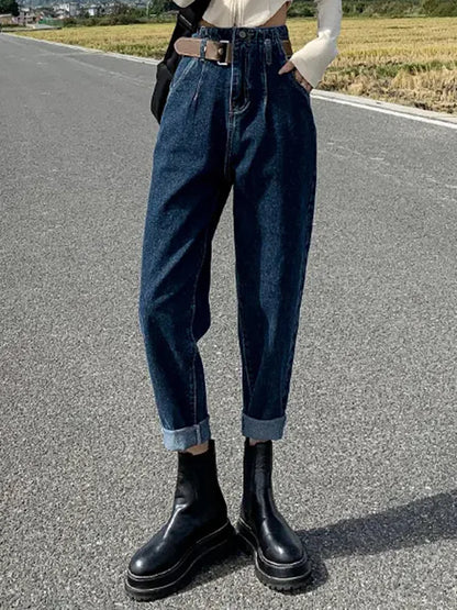 Women Casual Elastic High Waist Loose Denim Pants
