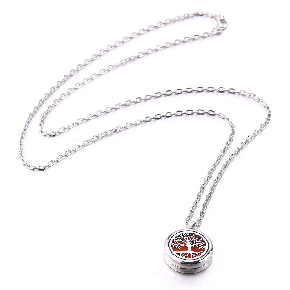 New Tree Of Life Aromatherapy Necklace Stainless Steel Essential Oil Diffuser Amulet Perfume Locket Pendant Women Jewelry Gift