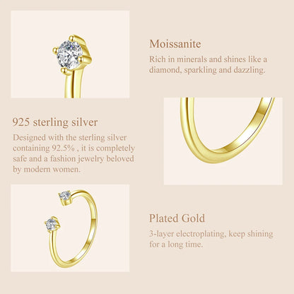 Moissanite White Gold Plated Adjustable Ring 925 Sterling Silver Exquisite Open Ring for Women Fine Jewelry Gift