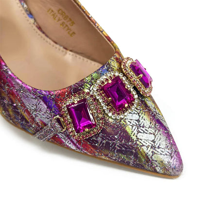 Rhinestone Pointed-Toe High Heels Shoes and Bags Set for Women Wedding and Party Elegant Luxury Fashion in Wine Color