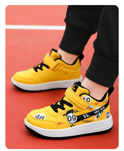 Cute girls and boys basketball shoes school activities children's casual shoes low-cut shoes autumn and winter new leather shoes