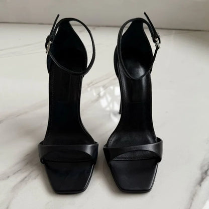 New Fashion Shallow Mouth Bag with One Piece Buckle Strap, Square Head, Open Toe, Fine High Heels Sandals for Women 34-46